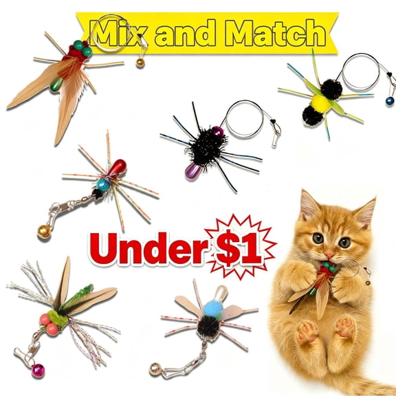Cat Toy Insects Refills, Feather Wand Replacement Insects, Kitten Interactive Toys, with Bell _ Blue