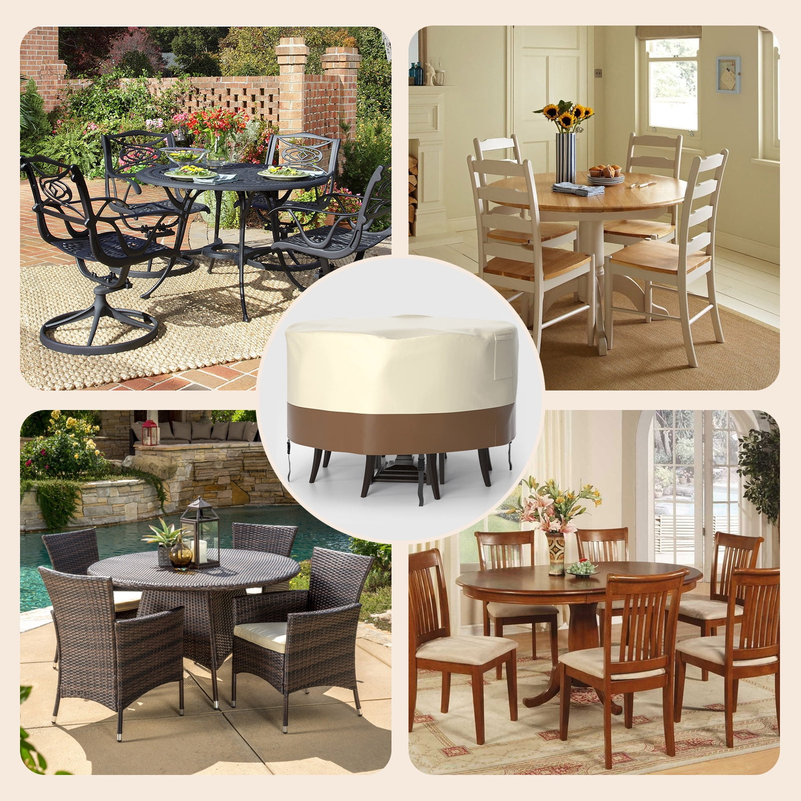 A 420D Circular Waterproof Patio Furniture Cover for Outdoor Table and Chairs