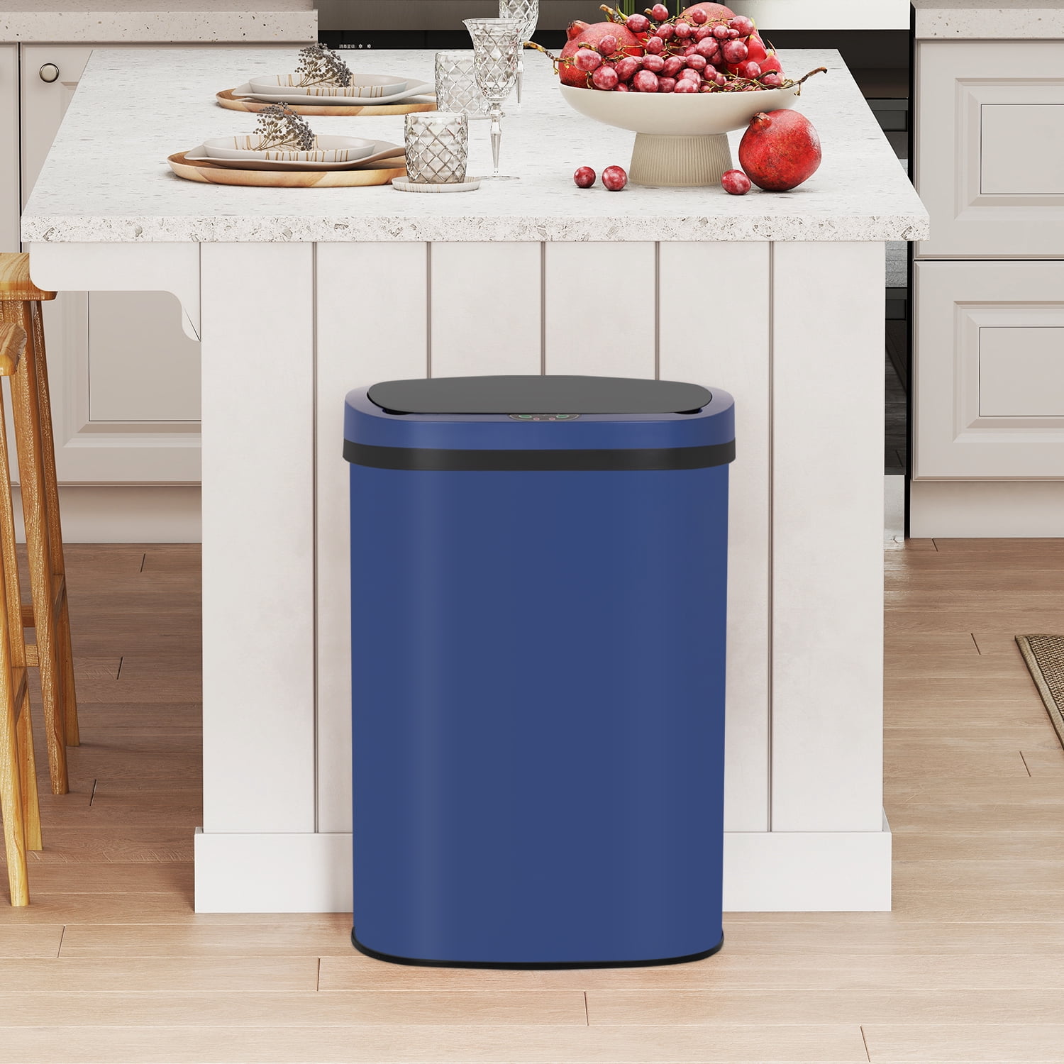 PayLessHere 13Gal Touchless Trash Can - Stainless Steel w/Auto Lid, Deep Blue
