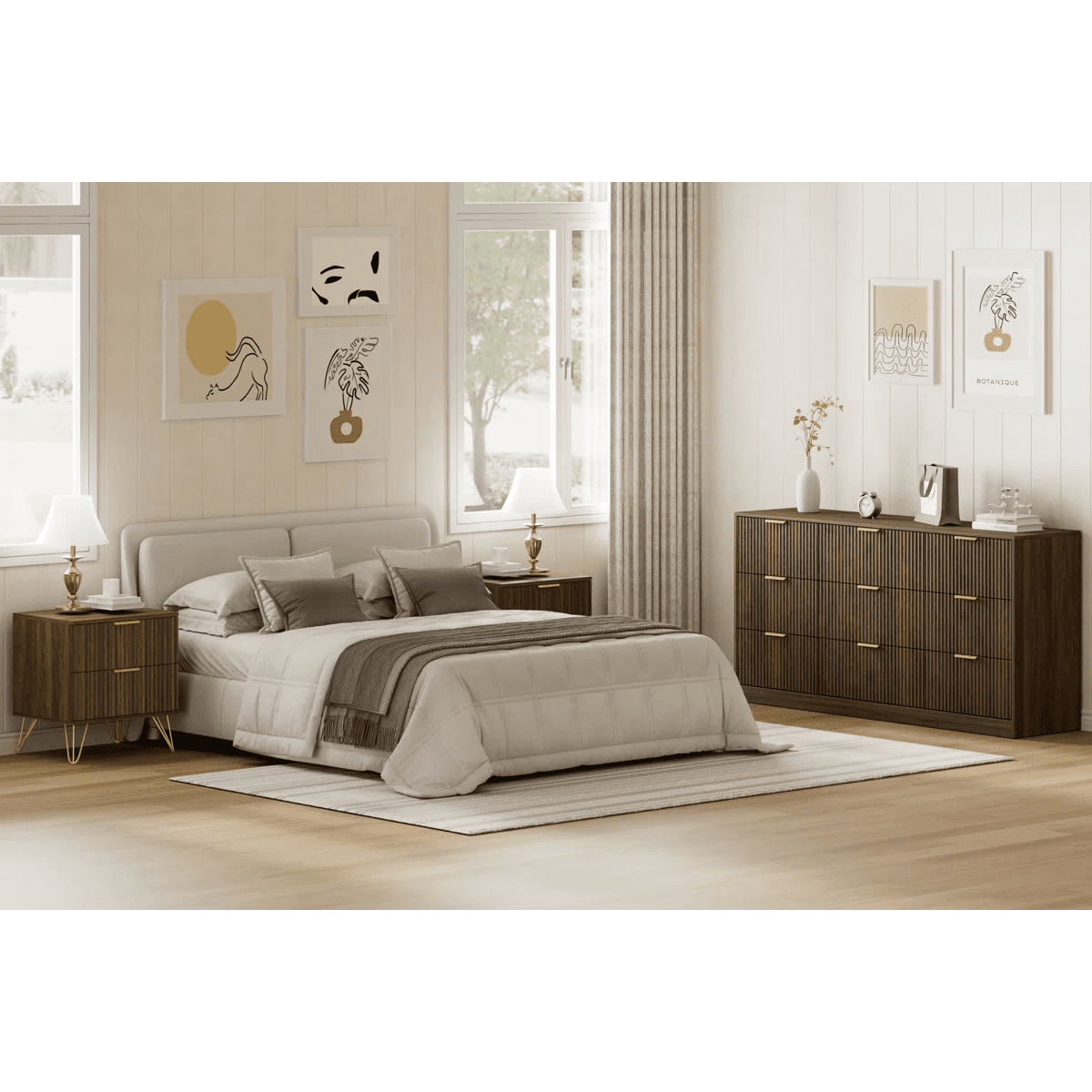 YouTrend 9 Drawer Dresser with for Bedroom,Modern Fluted Wood Chest of Drawer with Golden Embedded Handles for Living Room,Hallway