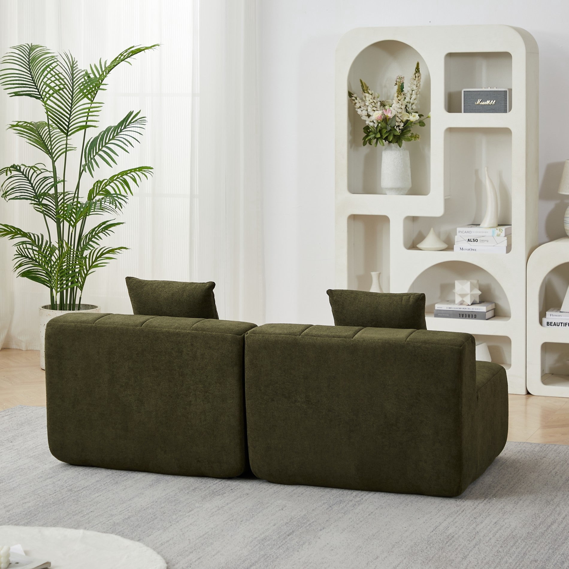 Sailvan 8-Piece Circular Sofa, Modular Curved Sectional with 8 Pillows, Chenille Fabric Piano Key Design Symmetrical Cloud Sofa, No Assembly Green