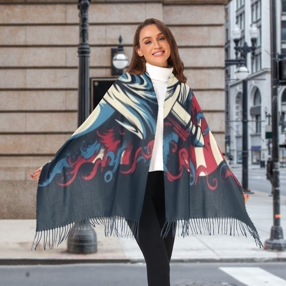 American Flag Goddess Of Liberty Winter Scarf for Women Fashion Warm Long Soft Blanket Scarves Gifts