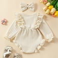 thumbnail image 4 of WIBACKER Newborn Infant Baby Girl Fall Winter Clothes Knit Ruffle Long Sleeve Bubble Romper Bodysuit One-Piece Outfit with Headband, 4 of 9