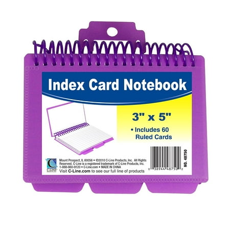 Disc Bound Notebook C-Line Spiral Bound Index Card Notebook with Tabs, Includes 60 Ruled 3 x 5 Inch Index Cards, 1 Notebook, Color May Vary (48750), Keep project notes.., By CLine ()