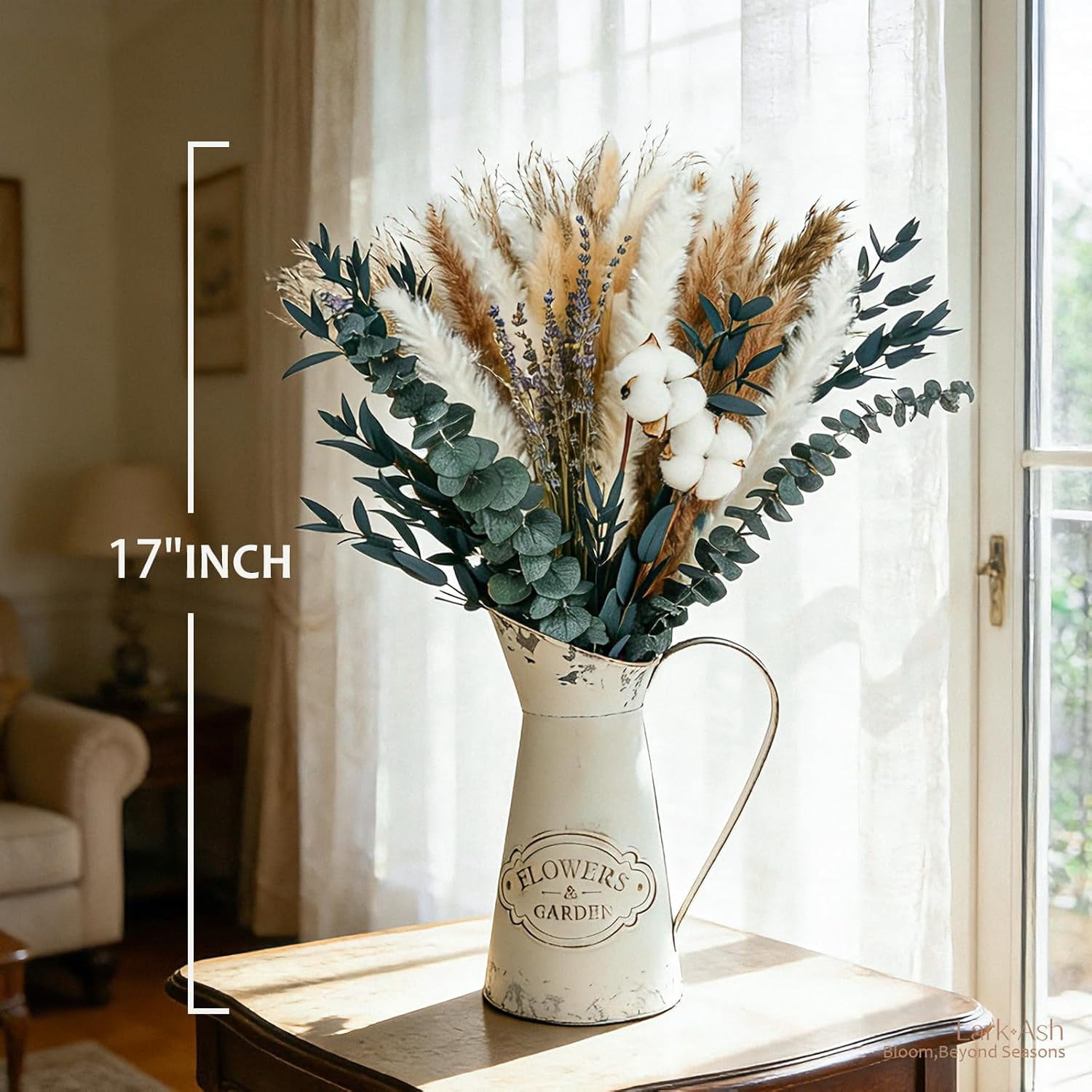 Natural Dried Flower Bouquet – Pampas Grass, Cotton Stems, Bunny Tails Eucalyptus and Lavender for Western Boho Decor Rustic Flowers Your Bohemian Home, Bedroom, Wedding Table Décor