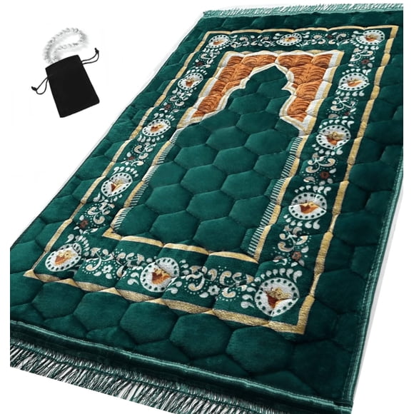 Alfombra de oración Islamika acolchada muy gruesa para hombre y mujer, color verde