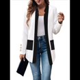 thumbnail image 3 of Chaqueta de Larga con Cuello de Muesca, Color y Negro, para Mujer, Básica, Otoño-Invierno. M, 3 of 9