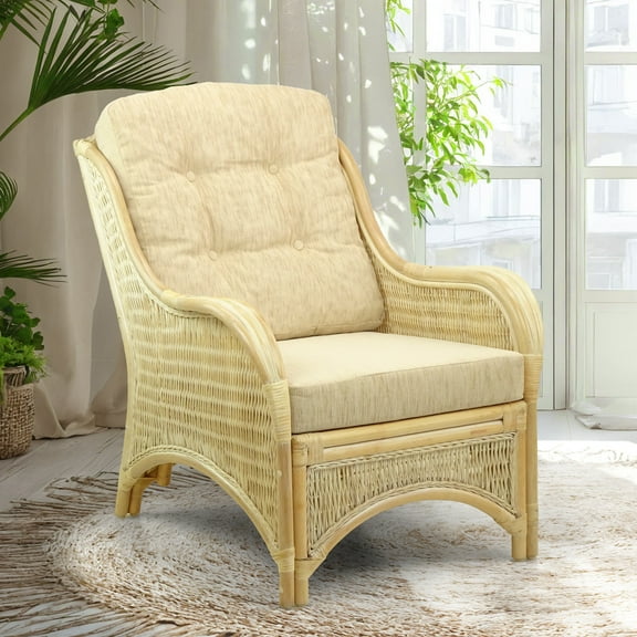 Jam Lounge ArmChair ECO Natural Rattan Wicker Handmade w/Cream Cushions, Natural