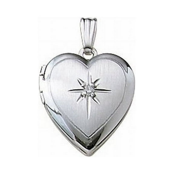 Picturesongold.Com and Diamond Heart Locket - 2/3 inch x 2/3 inch Solid 14K White Gold