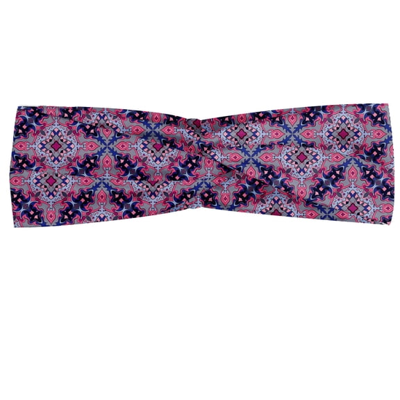 Retro Headband, Ornamental Dots and Rhombuses in Abstract Victorian Pattern Vintage Inspirations, Elastic and Soft Women's Bandana for Sports and Everyday Use, Grey Red Coconut, by Ambesonne