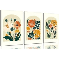 3Pcs Watercolor Wildflower Canvas Wall art Minimalist Botanical Floral Wall Decor Picture abstract Colorful Flower Poster Prints Green Plants Artwork for Living Room Office Home Decoration,12x16in