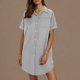 thumbnail image 2 of Mini Falda de Algodón con Pantalones Cortos Botón de Verano Hasta Vestido de Camisa con Cuello, 60% Algodón 40% Lino Mini Vestido, Lavado a Mano Desgaste Casual, 2 of 9