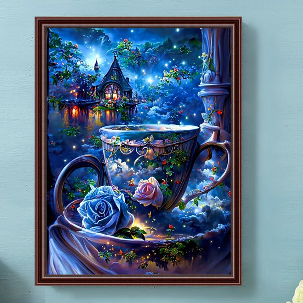 Cuadros Decorativos 5D bricolaje taladro redondo completo diamante pintura Kit taza de té rosa decoración del hogar arte artesanal Wdftyju embutido en tela
