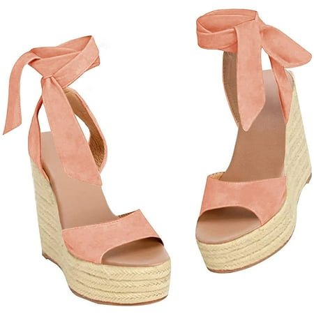 

Saodimallsu Women Platform Espadrille Wedges Open Toe High Heel Sandals with Ankle Strap Buckle Up Shoes
