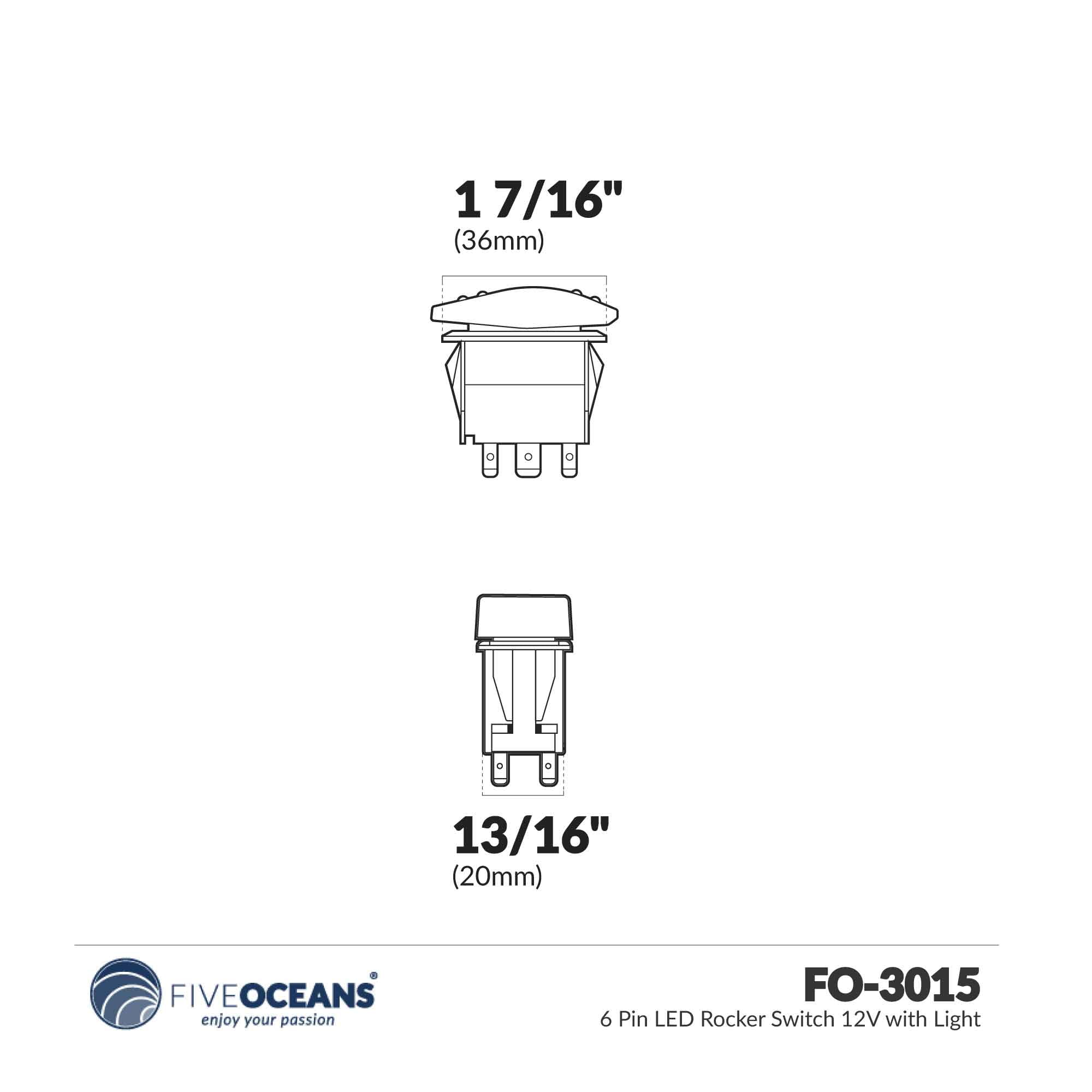 Five Oceans 6 Pins Momentary ON-OFF-ON LED Rocker Switch 12V with Light for Boat FO3015