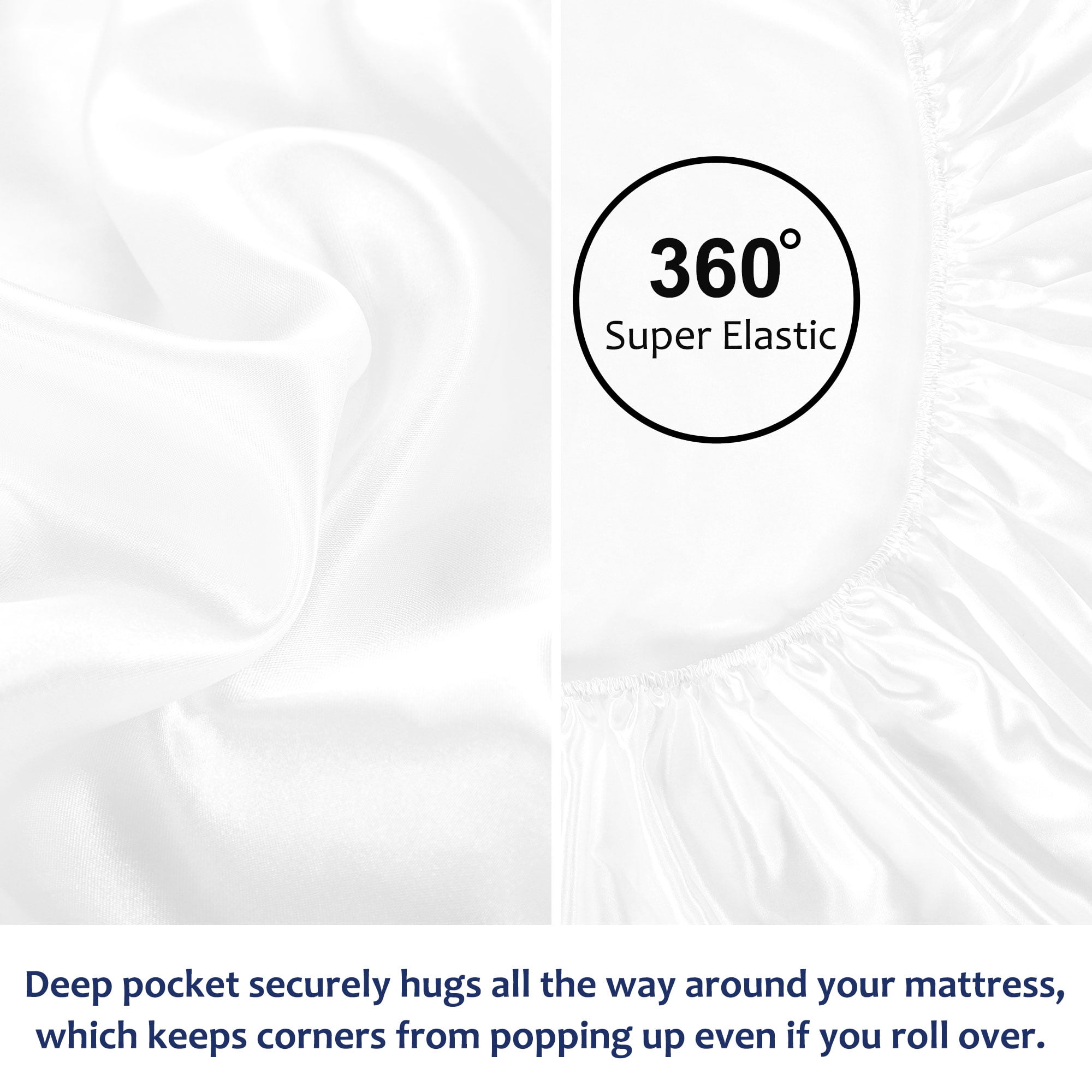 Unique Bargains 12" Large Pocket Satin Silk Fitted Sheet King Pearl White