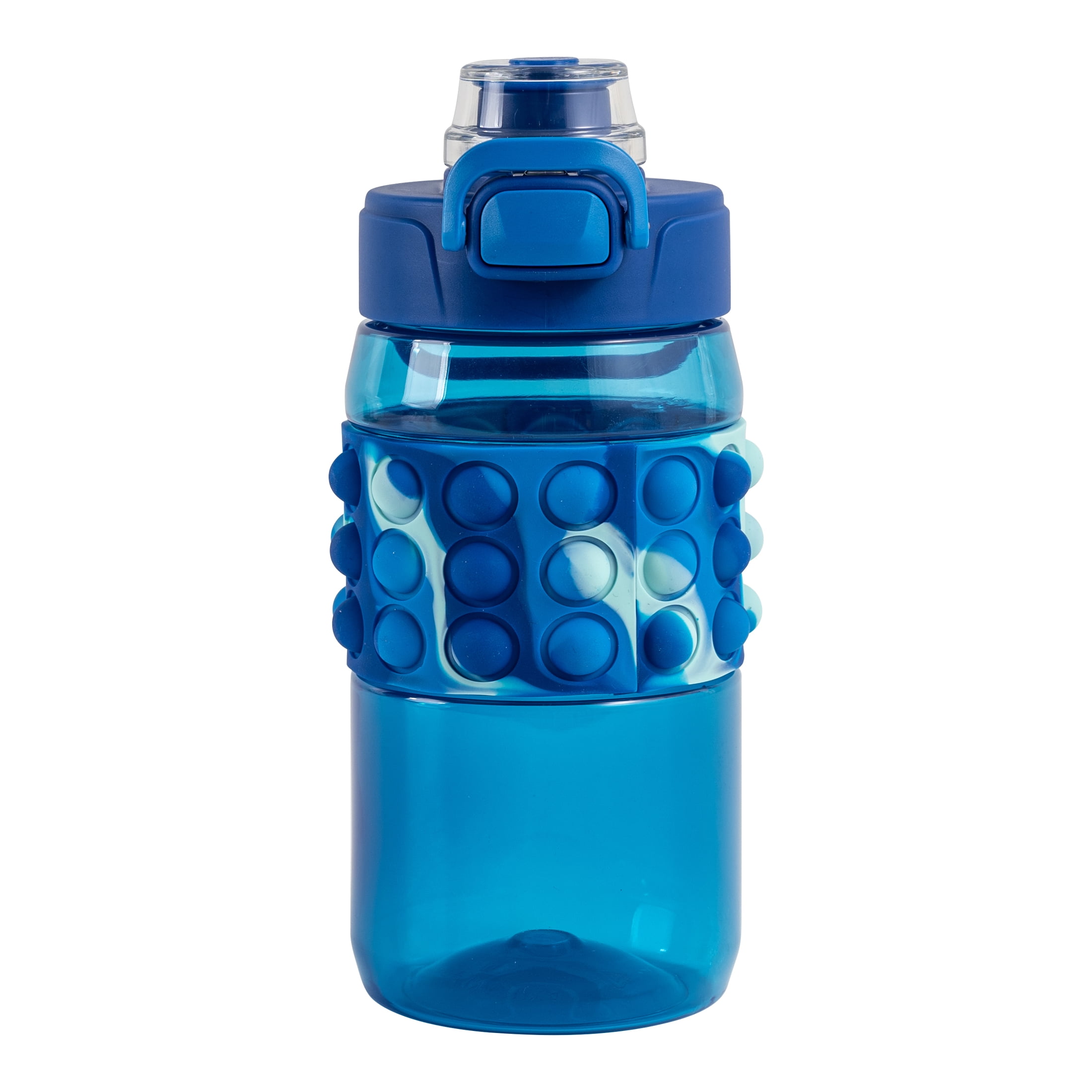 Your Zone 16 OZ Popit Water Bottle with Handle, Blue, Silicone Bubble Sleeve