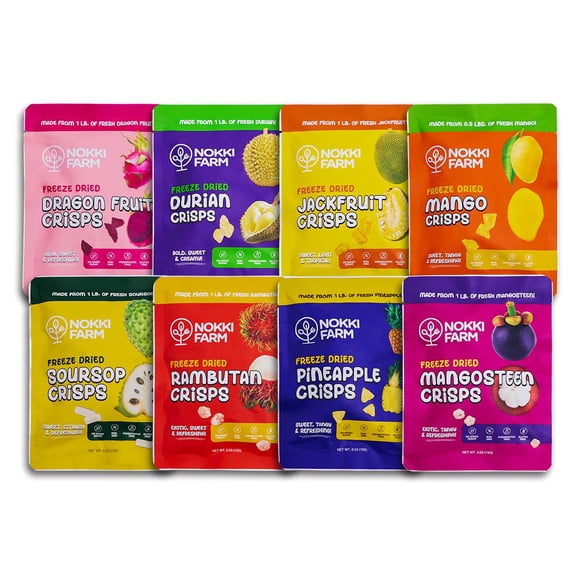 NOKKI FARM Freeze Dried Tropical Fruit Crisps Variety - Healthy & Exotic Tropical Superfood Snack, No Added Sugar or Preservatives, Kid-Approved, Portable for On-The-Go Snacking