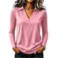 thumbnail image 3 of Trgacdwlo Womens Polo Shirts V Neck Collared Long Shirts for Women Basic Summer Loose Business Casual Tops for Women Pink M, 3 of 8