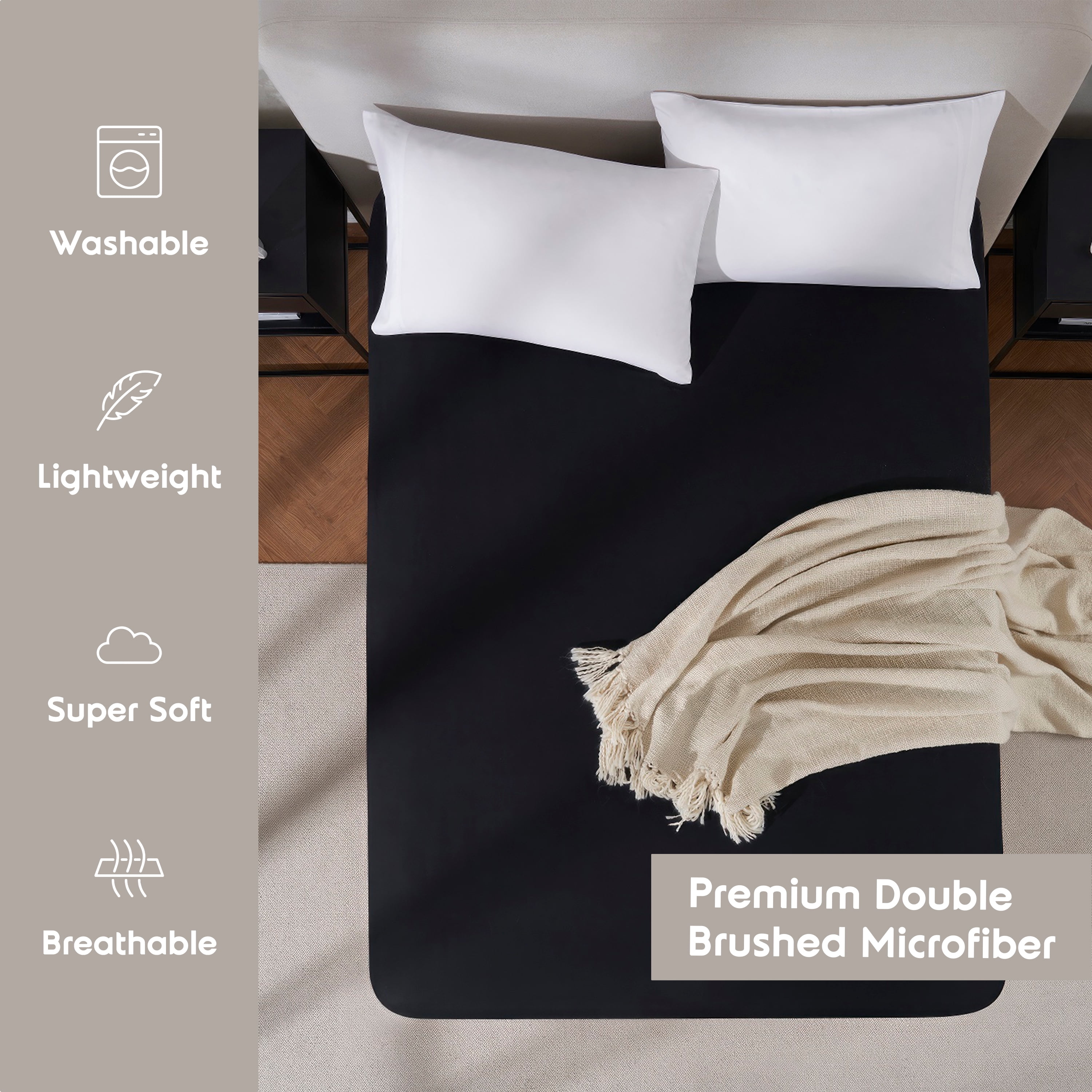 Lammaloe 2 Pack Extra Deep Pocket Queen Fitted Sheet Only, Fits 18" to 24" Mattress, Soft Microfiber Fitted Bed Sheet, Black