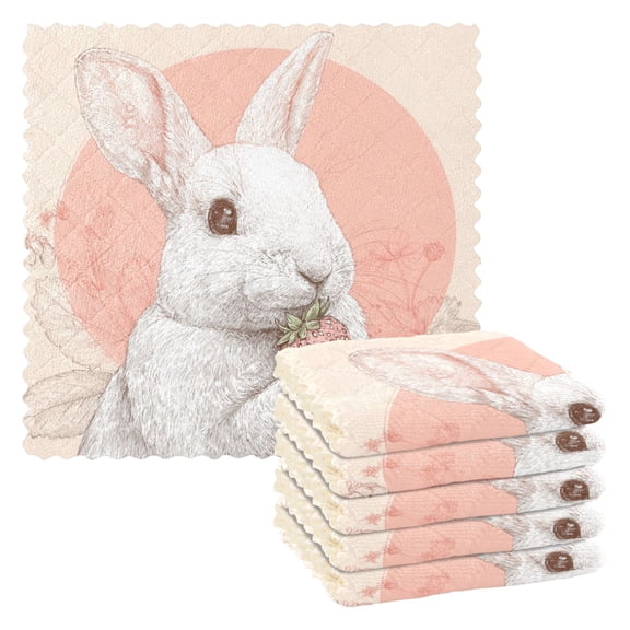 6 Pieces of Kitchen Towels 11x11Inch Kitchen Dish Cloths Kitchen Dish Towels Reuseable Cleaning Cloths Rabbit Holds Strawberry
