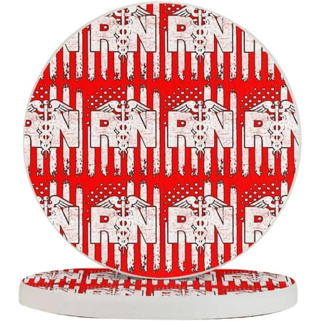 

Set of 2 Round Coasters Patriotic-Vintage-Rn-Nurse for Drinks 4 Inch Ceramic Cups Place Mats Home Decor
