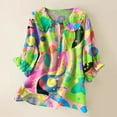 thumbnail image 2 of KALE 3/4 Length Sleeve Womens Tops Women Vintage Floral Art Print Collar Half Blouses Y2K Clothes Green XXXL, 2 of 3