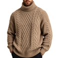 thumbnail image 2 of Vxararl Men Chunky Cable Knit Pullover Jumper, Thermal Turtleneck Long Sleeve Sweater Classic Stylish Warm Fall Winter Knitted Top for Dating And Vacation Brown XL, 2 of 6