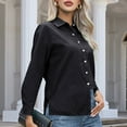 thumbnail image 5 of hotojiny Button down Shirts for Women Long Sleeve Tops Casual Loose Laple Solid Color Basic Blouse Fall, 5 of 7