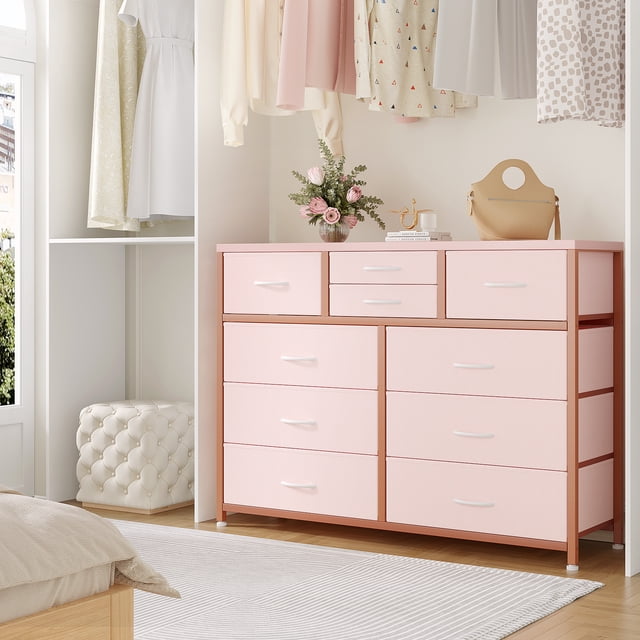 BeesClover Commode pour Chambre, Meuble Télé pour Télé de 55”, Meuble de Divertissement avec 10 Tiroirs, Unité d'Organisation de Rangement pour Chambre, Salon, Garde-Robe, Entrée