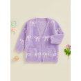 thumbnail image 4 of Gupgi Baby Toddler Girl Kinit Cardigan Fuzzy Long Sleeve Open Front Bow Print Sweater Spring Fall Outwear, 4 of 9