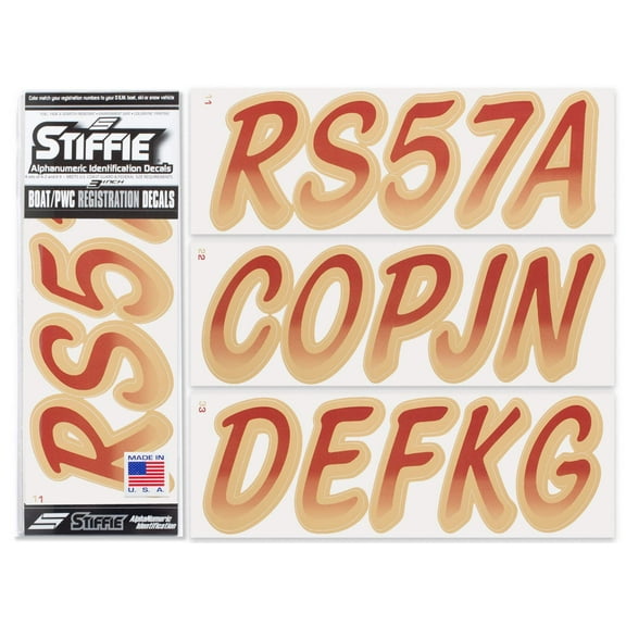 STIFFIE Whipline Burgundy / Tan 3" Alpha-Numeric Identification Custom Kit Registration Numbers & Letters Marine Stickers Decals for Boats & Personal Watercraft PWC