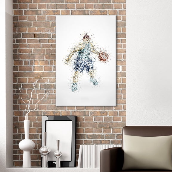 wall26 - Canvas Wall Art Sports Theme - Abstract Man Dribbling a Basketball Formed Colorful Dots - Giclee Print Gallery Wrap Modern Home Art Ready to Hang - 16x24 inches