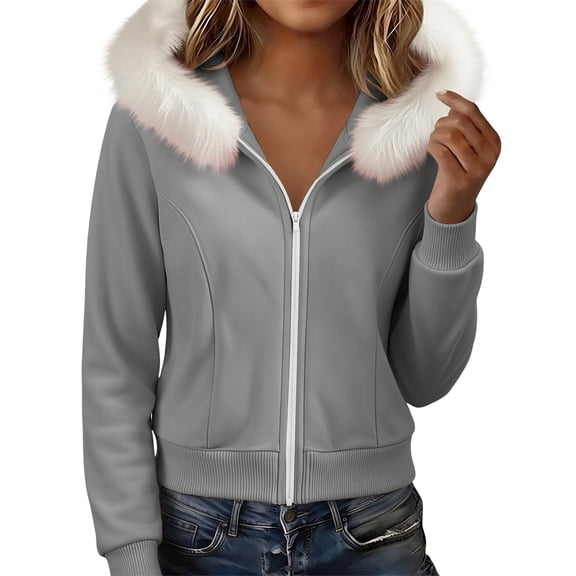 VSSSJ Women's Zip Up Fuzzy Hooded Sweatshirts Fall Winter Casual Hooded Pockets Long Sleeve Warm Hoodies Jacket Outerwear Tops Gray S