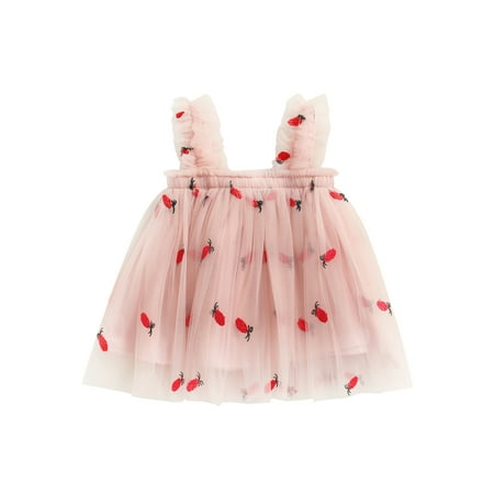

ZIYIXIN Summer Lovely Baby Girls Sweet Dress Strap Sleeveless Flowers Printed Lace Tutu Sundress Pink Pineapple 2-3 Years