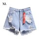 thumbnail image 1 of Pantalones cortos de mujer Vaqueros Cintura alta Agujeros destruidos Pantalones cortos con dobladillo deshilachado, Azul, XL Monstrate AP001525-09B, 1 of 7