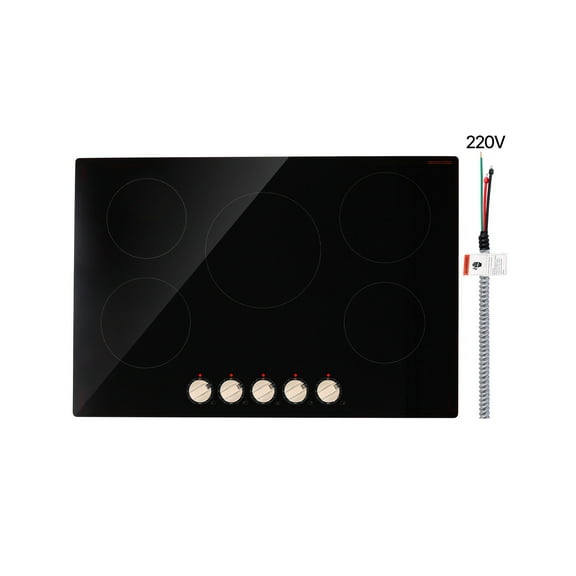 KFFKFF Induction Stove, 9200W Electric Kitchen Burner, Quintuple Knob Control Cooktop, Integrated Induction Stove with a Dozen Heat Settings, Glass Top, Automatic Power-Off