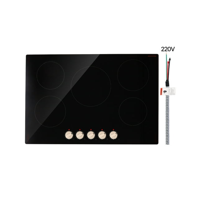 KFFKFF Induction Cooktop, 9200W Electric Countertop Burner, 5 Burner Knob Control Stove, Built-in Induction Cooktop