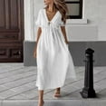thumbnail image 2 of Plus Size Swing Dresses for Womens 2026 Fashion Summer Solid-Color Casual Short-Sleeved V-Neck Cinched Waist Thin Belt Dress, 2 of 9