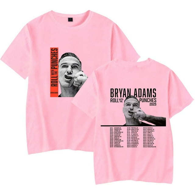 Bryan Adams 2025 Roll With The Punches Hip Hop Unisexe T-Shirt à Manches Courtes en Coton Mode Urbaine, m, Rose