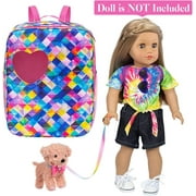 ZITA ELEMENT 7 Items American 18 Inch Doll Bag Doll Case Set and Doll Accessories Including 18 Inch Doll Clothes, Shoes, Sunglasses, Doll Backpack and Toy Dog