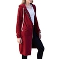 thumbnail image 2 of Sudaderas con Capucha para Mujer, Estilo Oversize, con Cremallera, Ideales para Otoño e Invierno. Chaquetas Largas con Capucha y Bolsillos. Rojo Vino M, 2 of 8