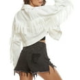 thumbnail image 4 of Lovskoo Women's Button Front Fringe Trim Long Sleeve Drop Shoulder Tassel Denim Jacket White, 4 of 7