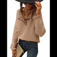 thumbnail image 1 of Suéteres de Mujer, Ropa de Otoño e Invierno, Jersey de Punto Informal de Larga con Botones y Volantes y Cuello Redondo Caqui L, 1 of 8