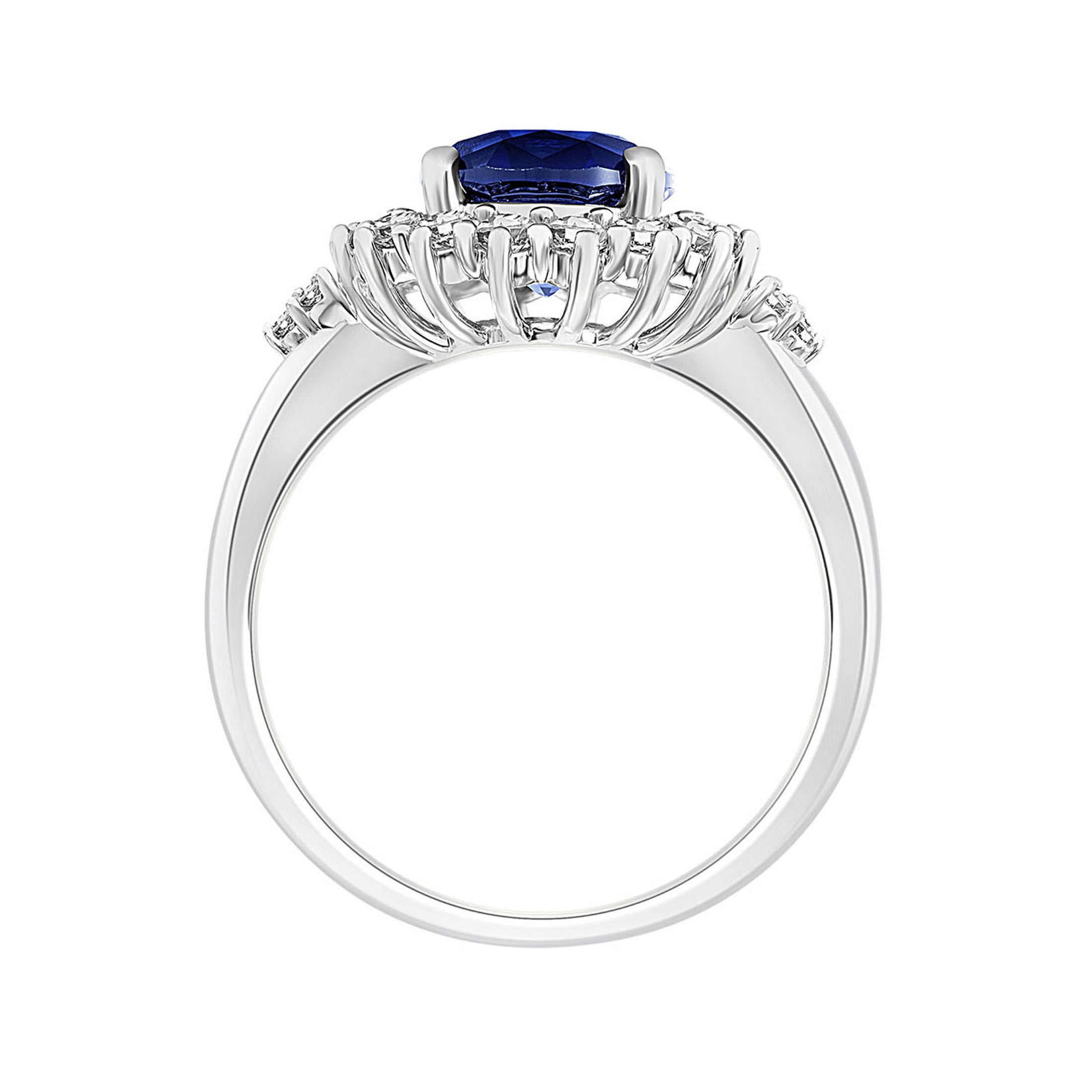 4 1/10 Carat T.G.W Created Blue & White Sapphire and Diamond-Accent Halo Sterling Silver "Indigo Gem" Engagement Ring