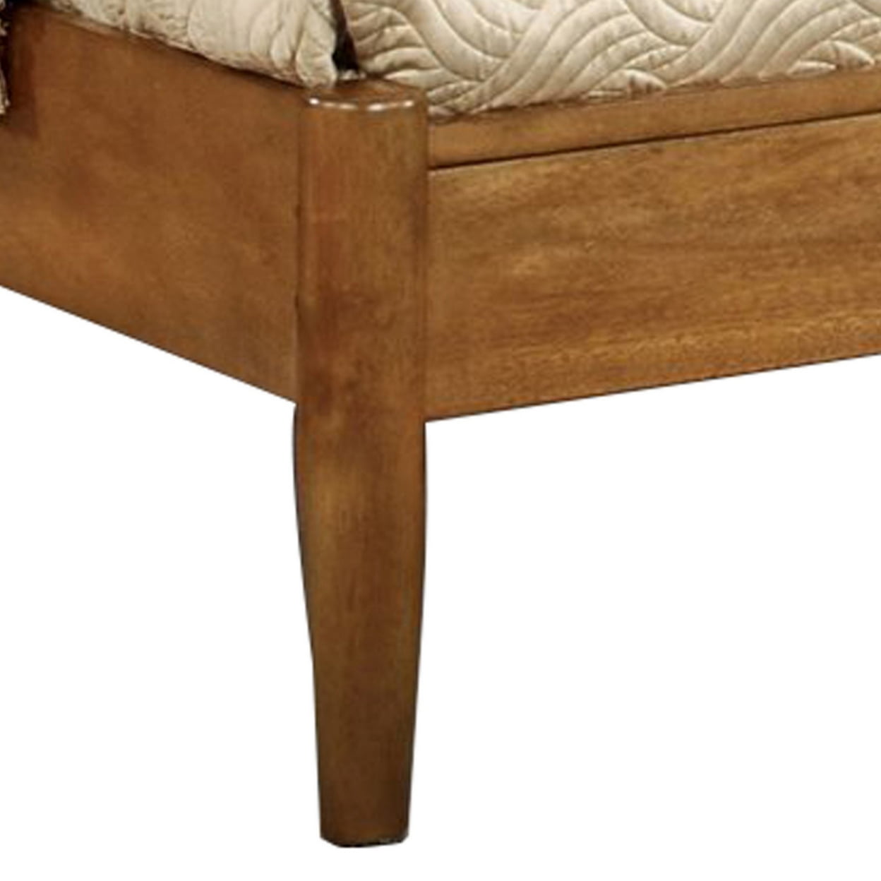 Wooden Eastern King Size Bed with Panel Headboard Oak Brown - Saltoro Sherpi