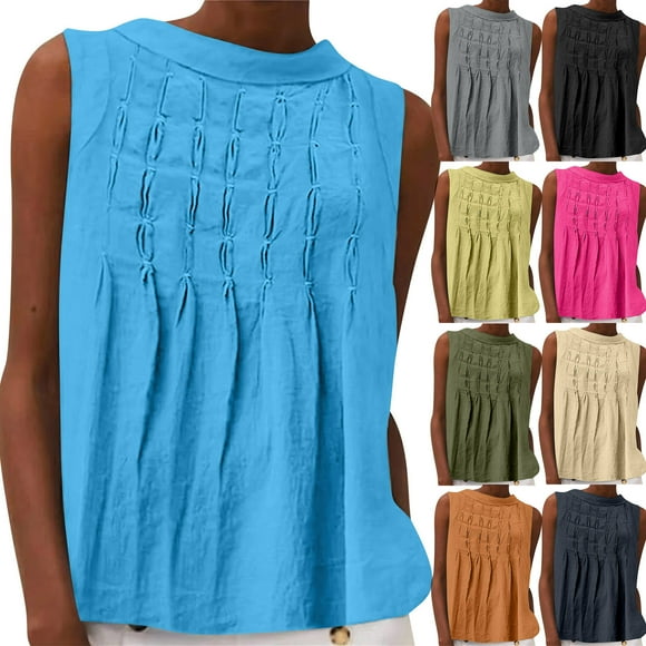 Blusas para mujer,Blusa de lino para mujer, blusa plisada con cuello en V, mezcla de algodón y lino, camiseta holgada de manga larga para uso informal, sopatenor