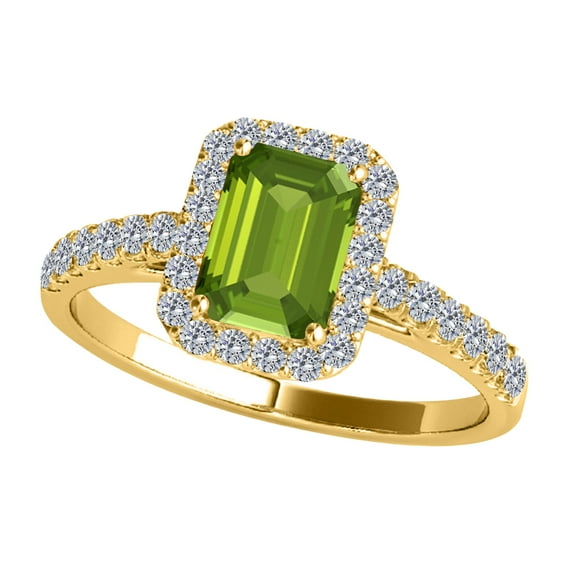 Mauli Jewels Rings for Women 2.50 Carat Diamond And Emerald Shaped Peridot Ring 4-prong 10K Yellow Gold