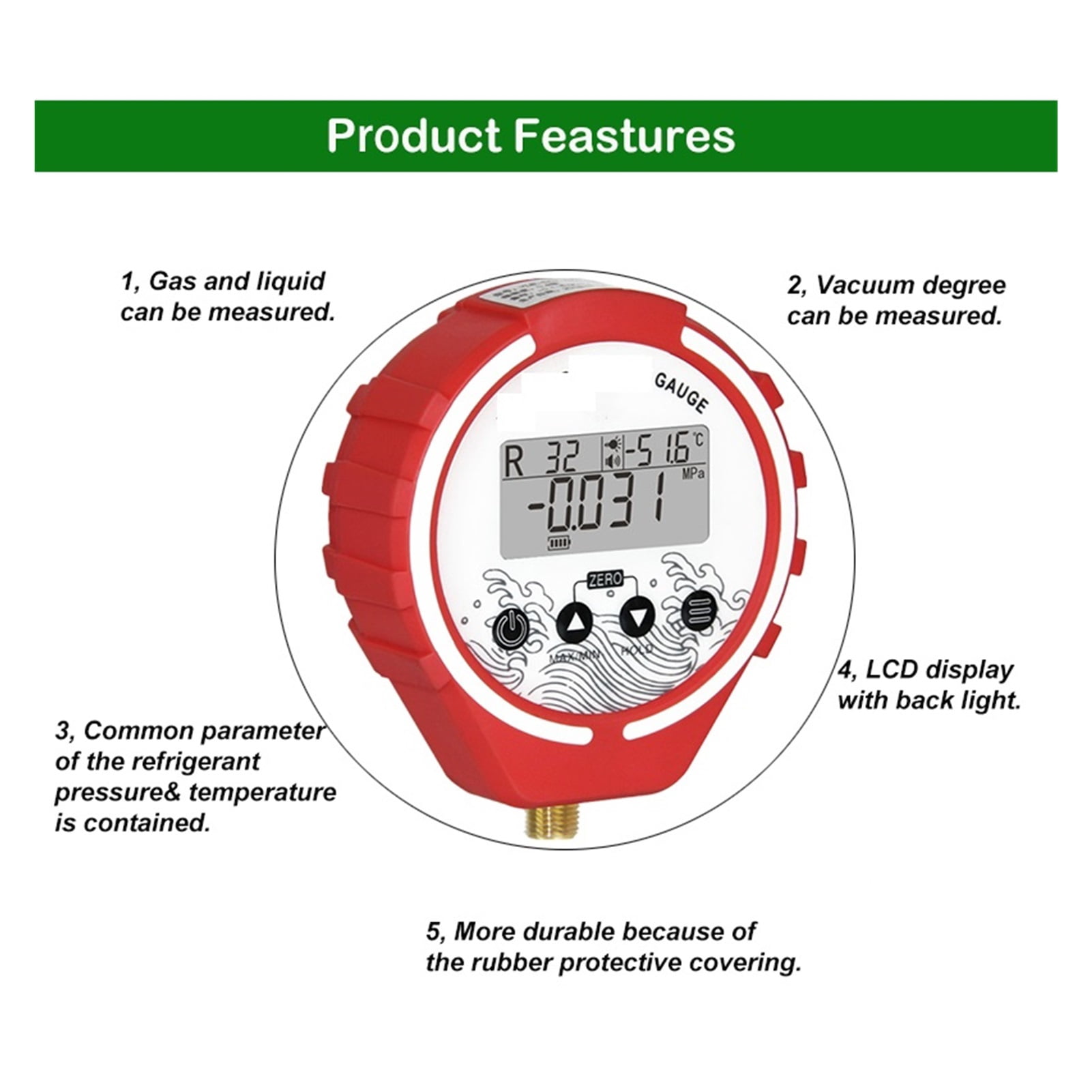 Digital Pressure Gauge Manifold Digital Refrigeration Tester Vacuum Meter HVAC Temperature Tester Pressure