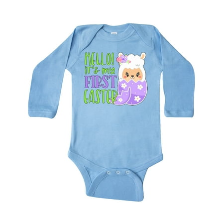 

Inktastic Hello! It s My 1st Easter Llama in Easter Egg Gift Baby Boy or Baby Girl Long Sleeve Bodysuit